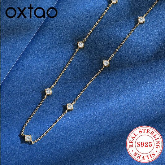 OXTAO D VVS1 3mm Moissanite Diamond Necklaces Female S925 Silver Clavicle Chain Luxury Necklace Jewelry Gift GRA Certified