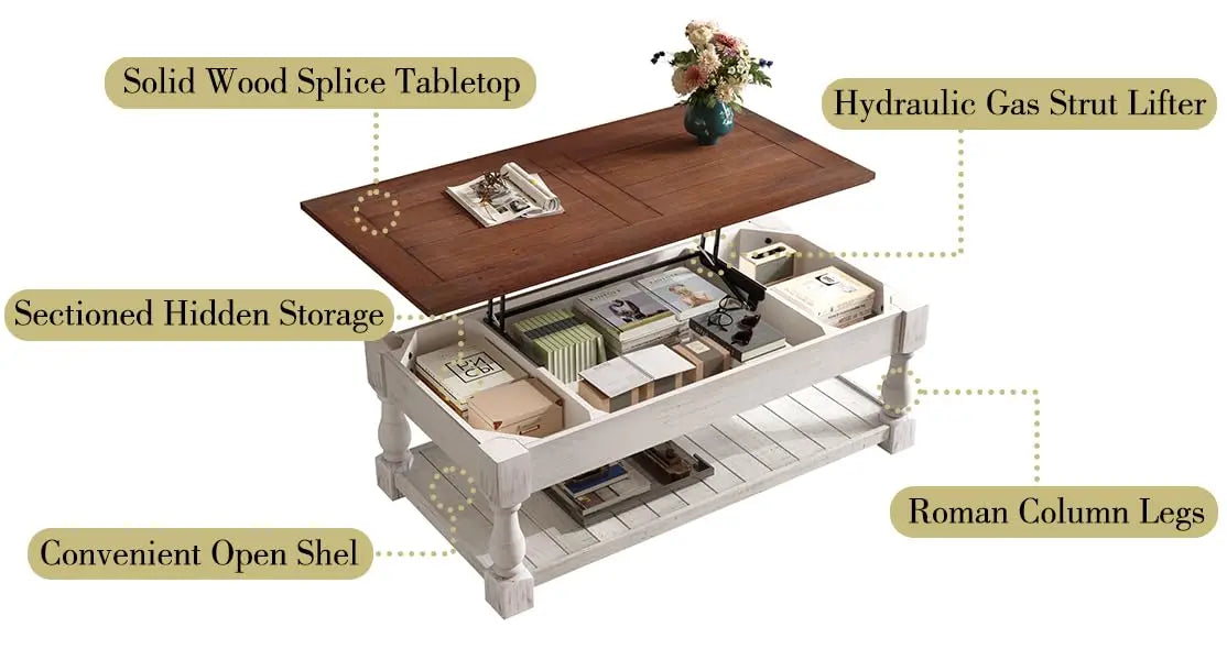 Lift Top Coffee Table With Hidden Storage Open Shelf Walnut Brown
