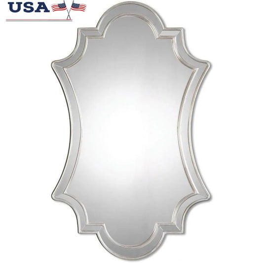 Antique Silver Leaf 43 Inch Mirror Dressing Room Wall Decor Polyurethane Frame Elegant Home Accents Stylish Reflection