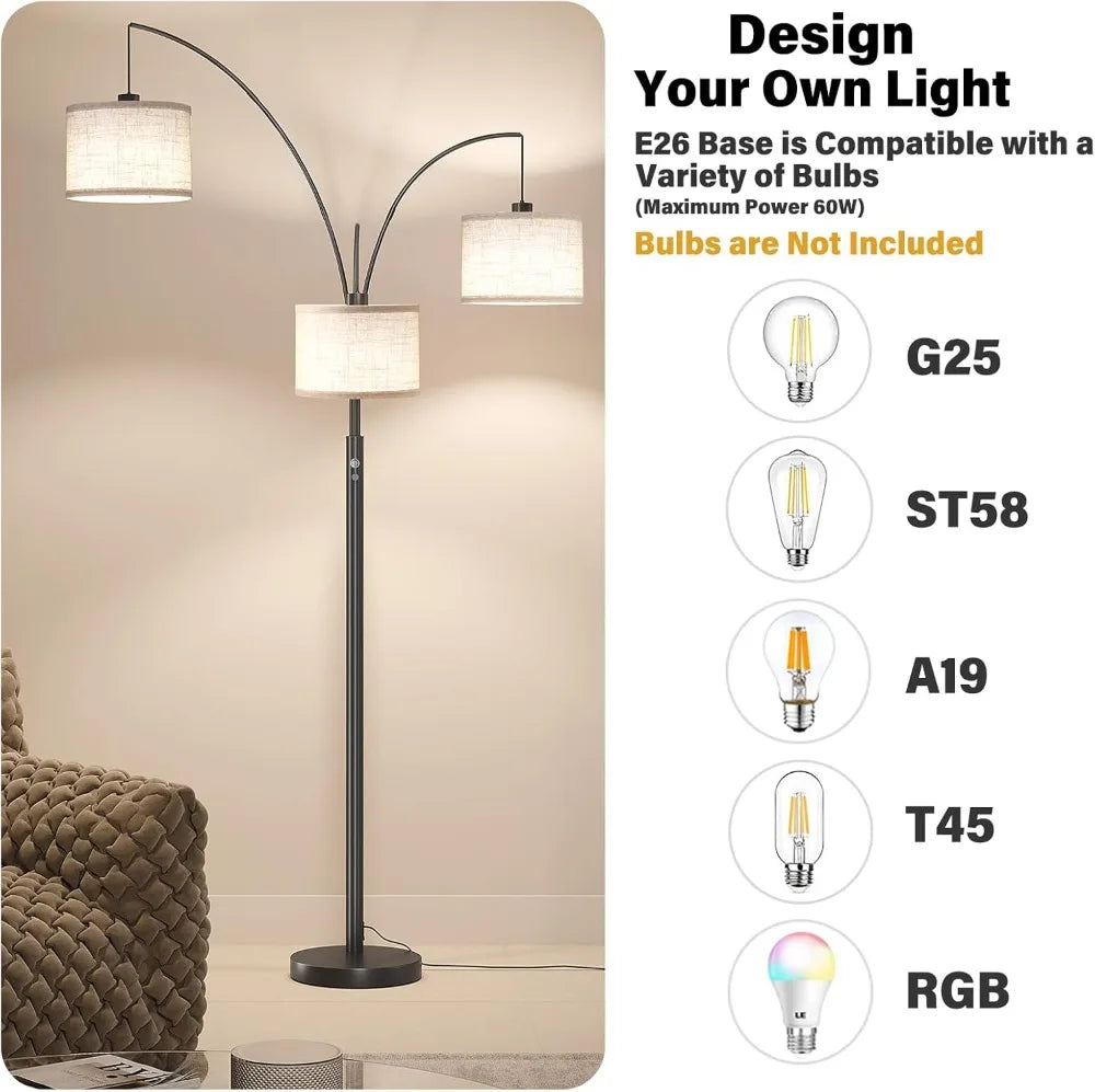 78" Tall Floor Lamp with Hanging Drum Shade, Modern Arc Standing Lamp for Living Room, Bedroom, Office, Corner