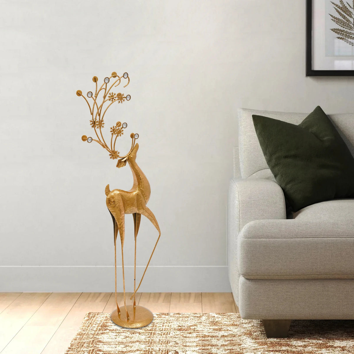 Retro Gold Metal Deer Statue Reindeer Figurine Indoor Holiday Decor