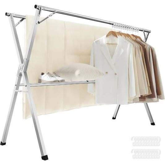 NEW Dove Gray Heavy-Duty Clothes Drying Rack,52.4-78.7 Inches Extendable,Foldable Freestanding Airer,Stainless Steel