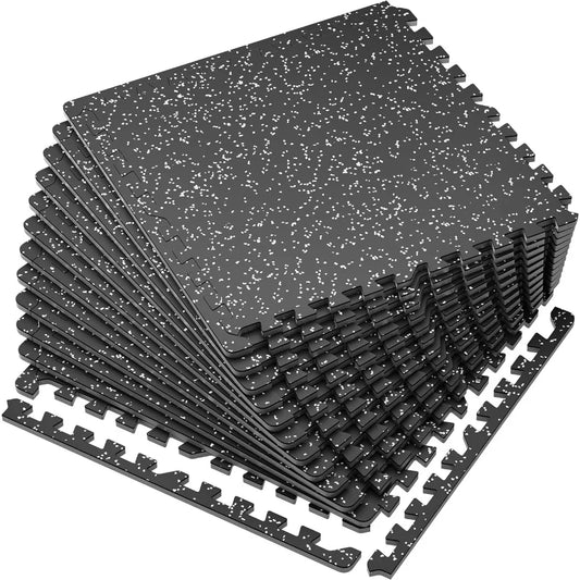 0.56'' Thick Rubber Top Exercise Equipment Mats, High Density EVA Foam Mats w/Rubber Top, Interlocking Gym Flooring for Home Gym