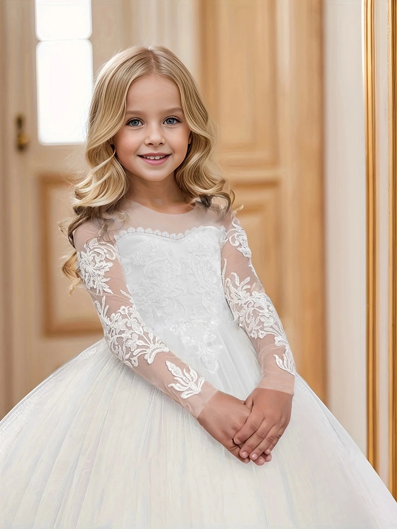 Girls' Lace Dress Party Performance Dinner Communion Dress