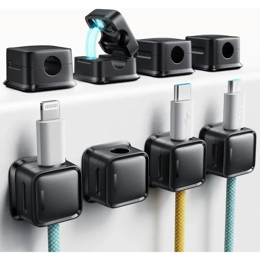 8-pack magnetic desk cable clamp management, strong adhesive wire charger holder for the nightstand