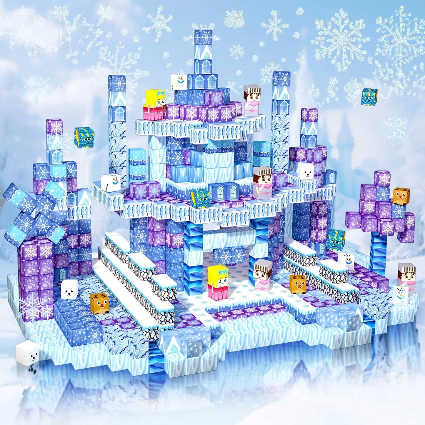 Magnetic Blocks - 100/64/48PCS Magnetic Blocks Build Ice Castle - Magnet Blocks Sets For Blue Princess Castle Build, Upgraded STEM Sensory Birthday Gift For Kids Age 3+ Years Old.