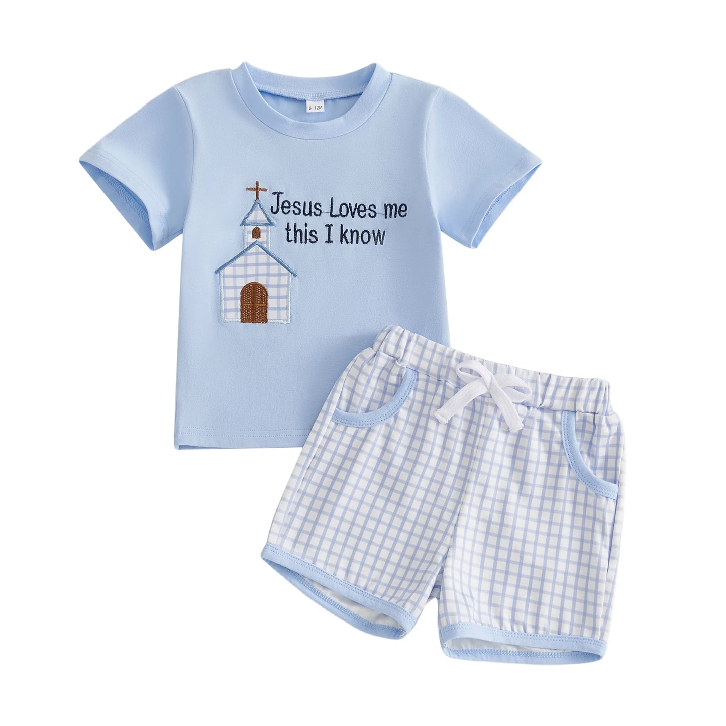 Kids Easter Outfit Set Short Sleeve O Neck Letter House Embroidery Tee Plaid Shorts Boys Summer Clothing Set