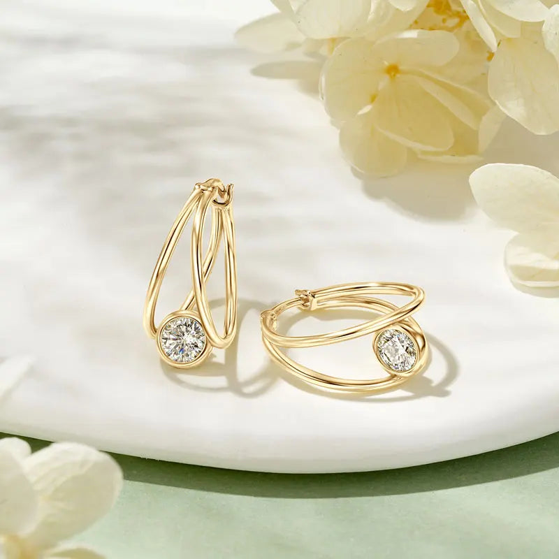 OXTAO Certified D Color Moissanite Split Hoop Huggie Earrings Real 925 Sterling Silver Versatile Dangle Earrings Female Jewelry