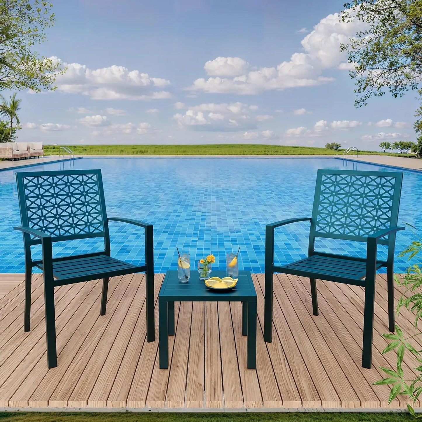 3-Piece Outdoor Bistro Set,Stackable Modern Metal Patio Furniture Set, 2 Chairs&Coffee Table,for Backyard Balcony Garden Lawn