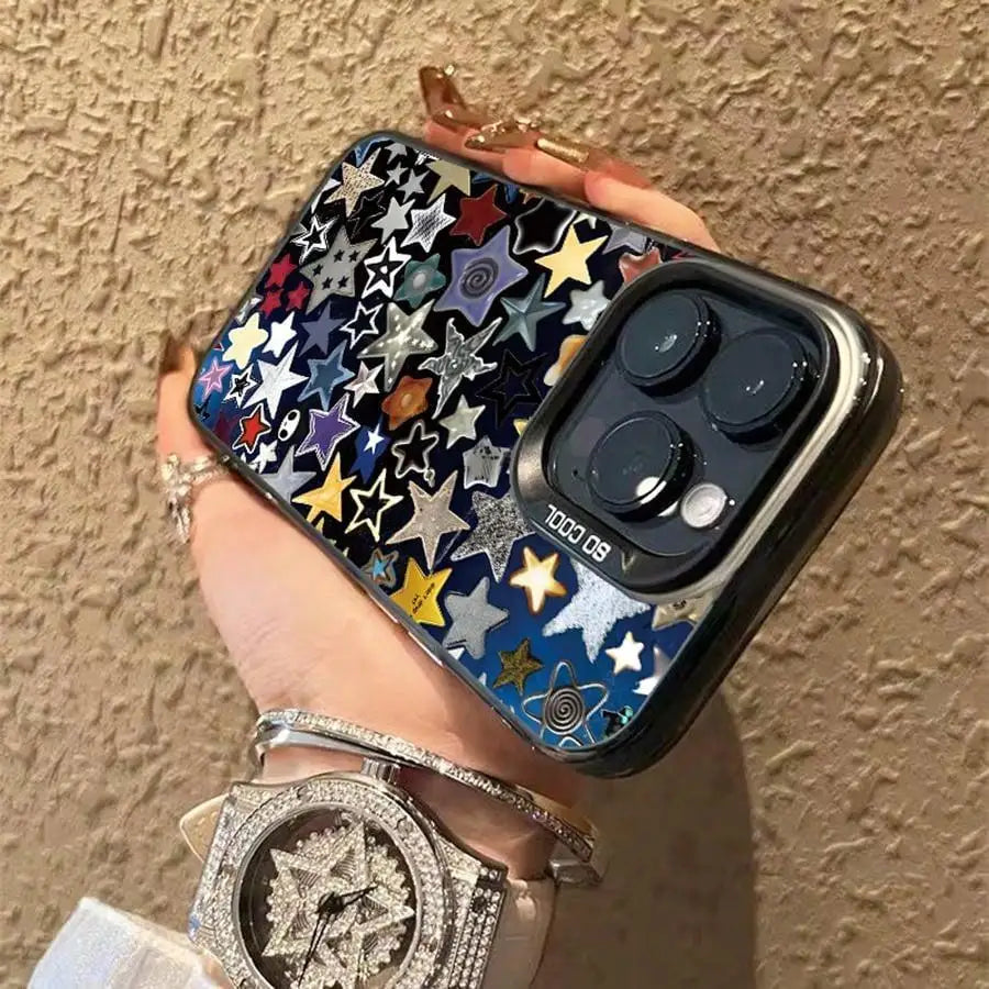 Star Pattern Matte Phone Case, Anti-drop Decorative Phone Protector Cover Compatible with IPhone 16 Pro Max 15 Pro 14Plus 13 12