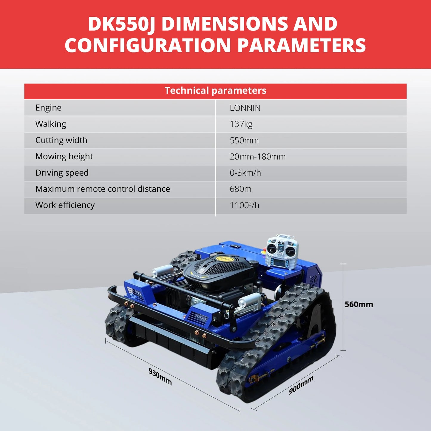 R550 Smart Remote Lawn Mower 170KG Heavy Machine 45° Climb Long Runtime CE Certified US Stock Free Delivery