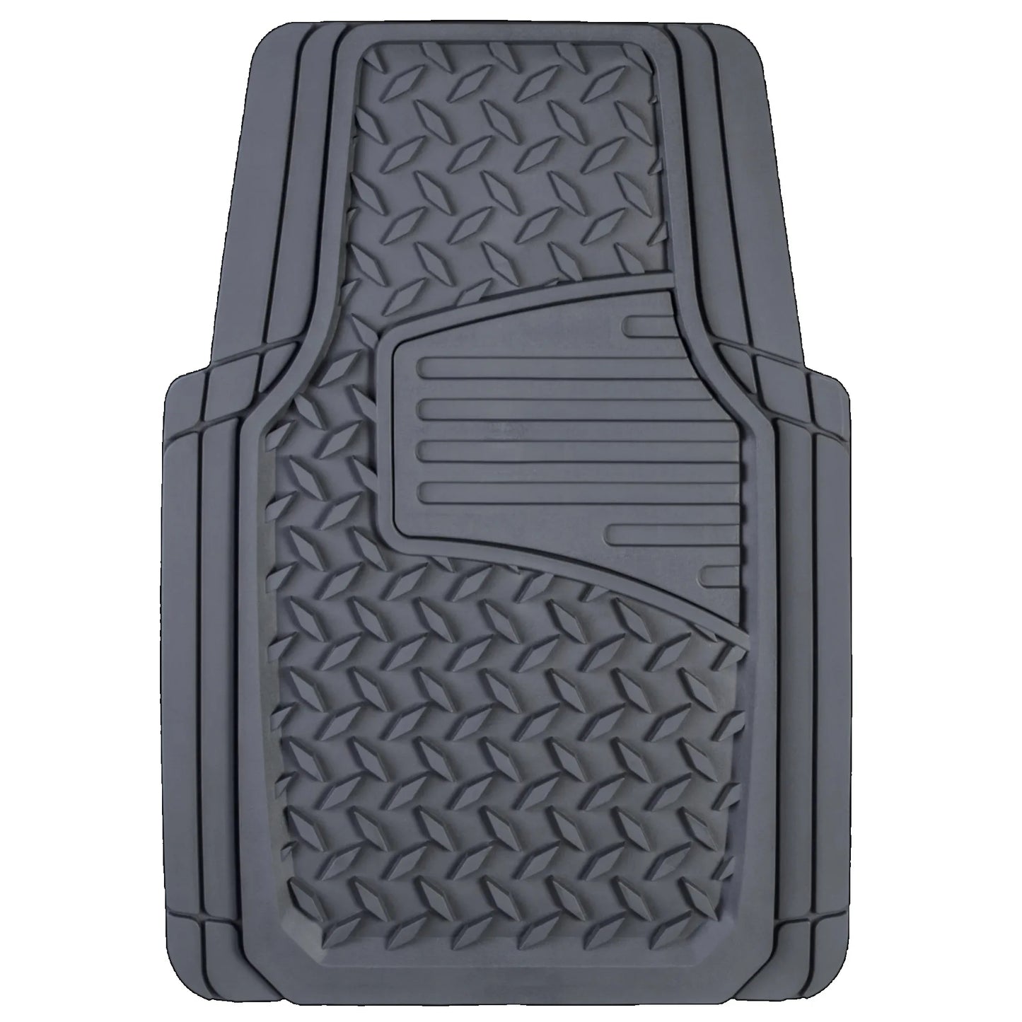 2-Pack Diamond Plate Floor Mats, Gray - Universal, for Cars and Trucks, Non-Slip Safety Backing, Easy Trim-to-Fit Design