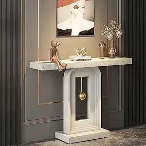 Modern Console Table, 40 Inches Faux Marble Sofa Table, Contemporary Entryway Table with Pendulum Shape Base for Living