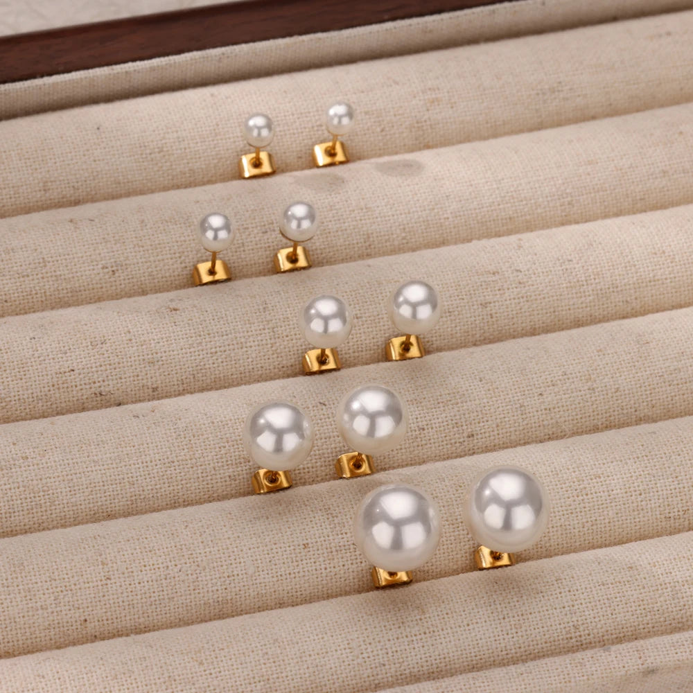 Pearl Stud Earrings for Women Stainless Steel Earrings 2024 Trend Aesthetic Piercing Ear Jewelry Couple Gift Freeshipping aretes