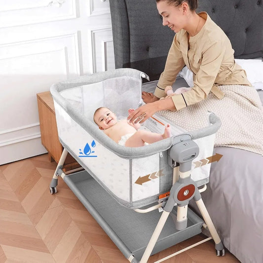Baby Bassinet,Rocking Bassinet with Waterproof Sheet,3 in 1 Baby Bassinets Bedside Sleeper,6 Height Adjustable Bedside Bassinet