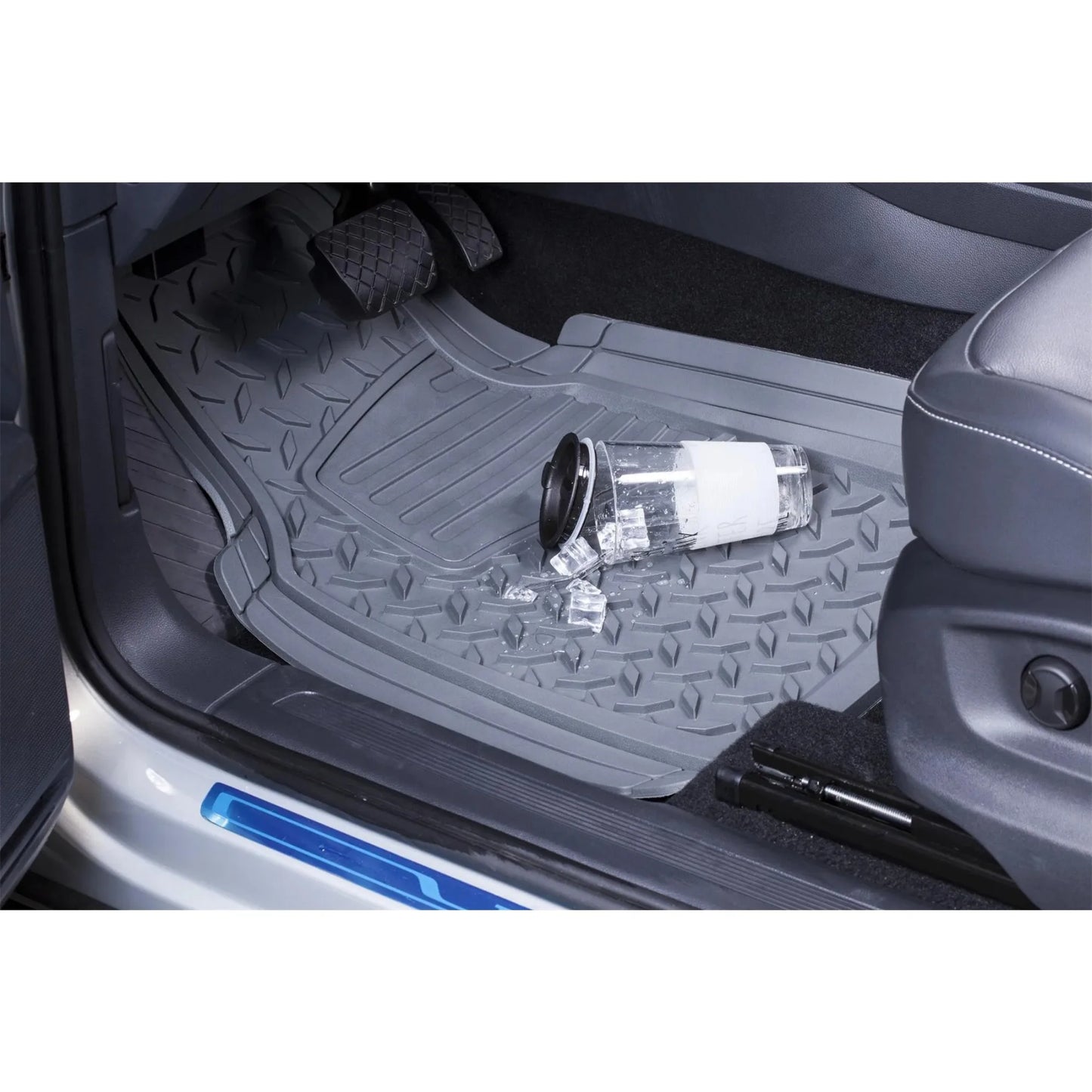 2-Pack Diamond Plate Floor Mats, Gray - Universal, for Cars and Trucks, Non-Slip Safety Backing, Easy Trim-to-Fit Design