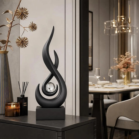 Modern Golden Flame Abstract Sculpture for Home Decor and Living Room