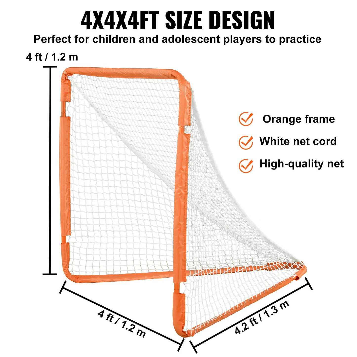 SucceBuy 4/6FT Lacrosse Goal Small Kids Folding Portable Iron Frame Backyard Training Equipment For Youth Training Orange