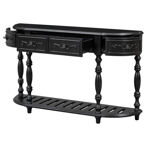 52 Inch Curved Console Table With 4 Drawers and Shelf for Entryway Living Room