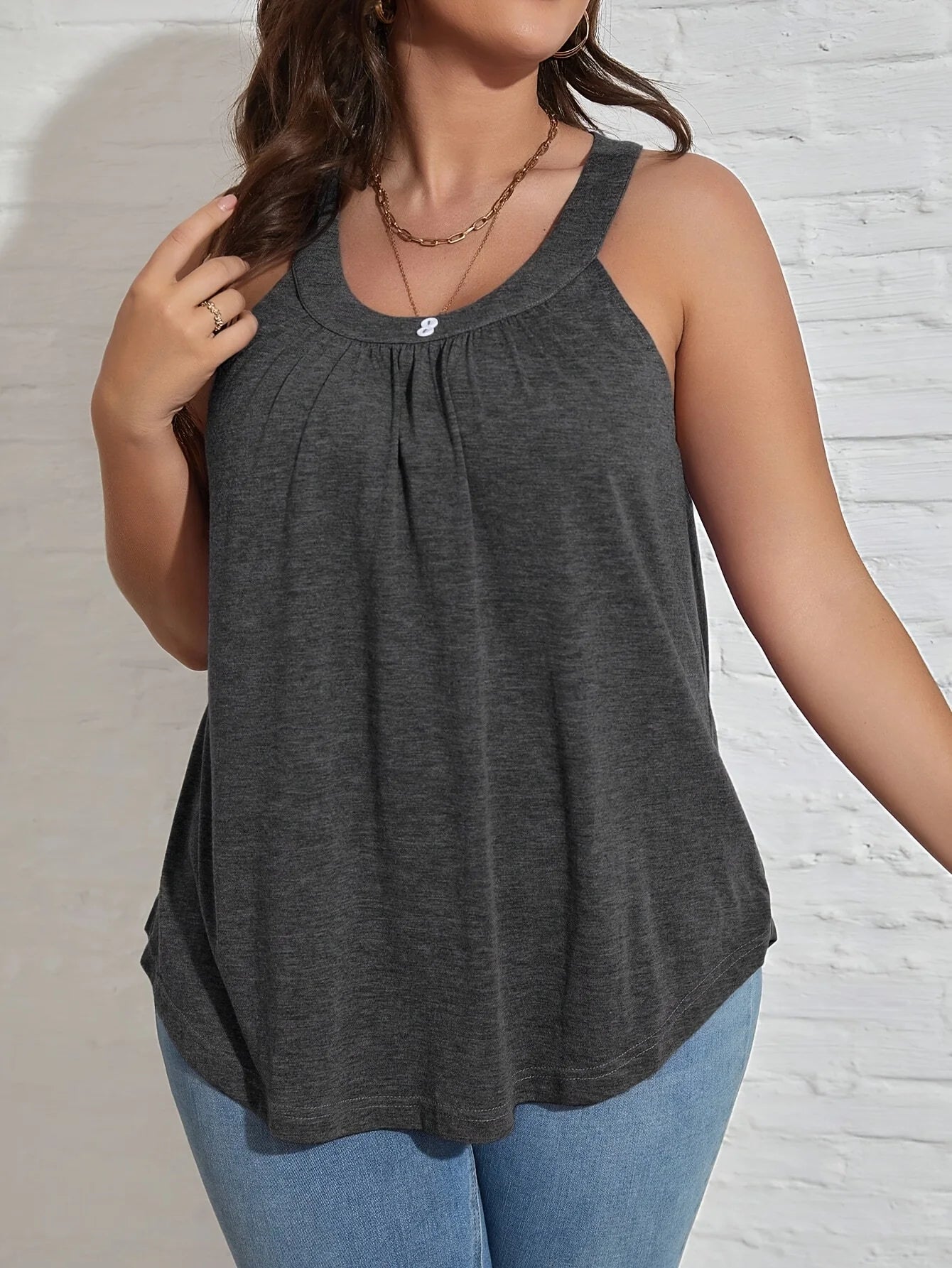 2025 New Plus Size Women's Round Neck Spliced Button Fashion Casual Elegant Vest Spring and Summer