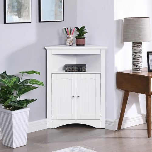 Freestanding Corner Storage Cabinet with Doors and Shelves for Bathroom and Kitchen