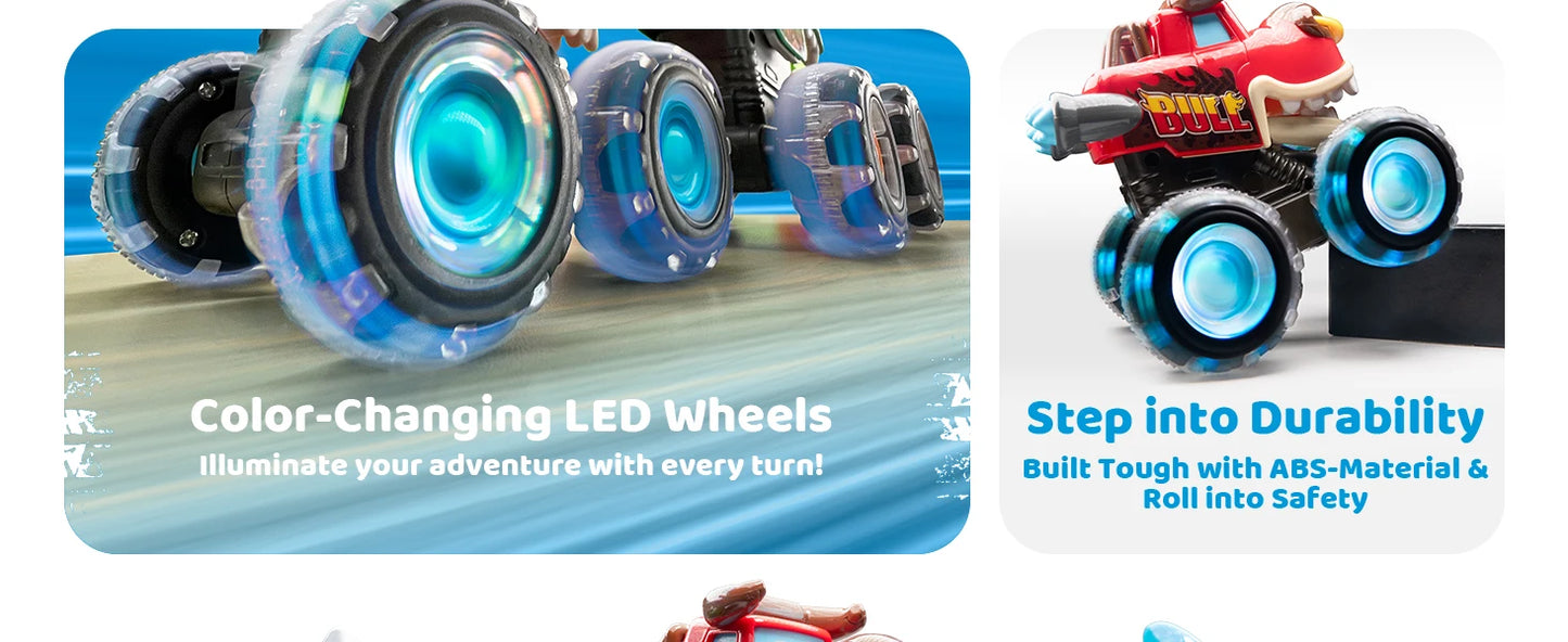JOYFY 3 Pack Monster Truck Toy Motion Activated Light-Up Cars Press & Go Cars for Boys Girls Birthday Christmas Gifts