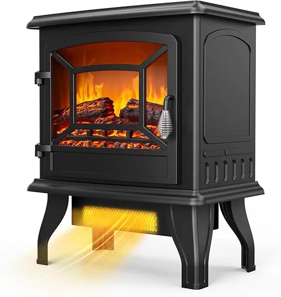 ROVSUN 20 H Electric Fireplace Stove Space Heater, 1400W Portable Freestanding with Thermostat, Realistic Flame Logs, Overheat &
