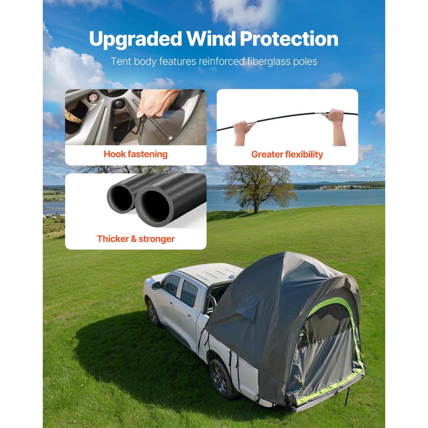SucceBuy Pickup Truck Tent for Camping, Waterproof PU2000 Truck Bed Camper Shell Truck Bed Tent with Double Layer Design Windows