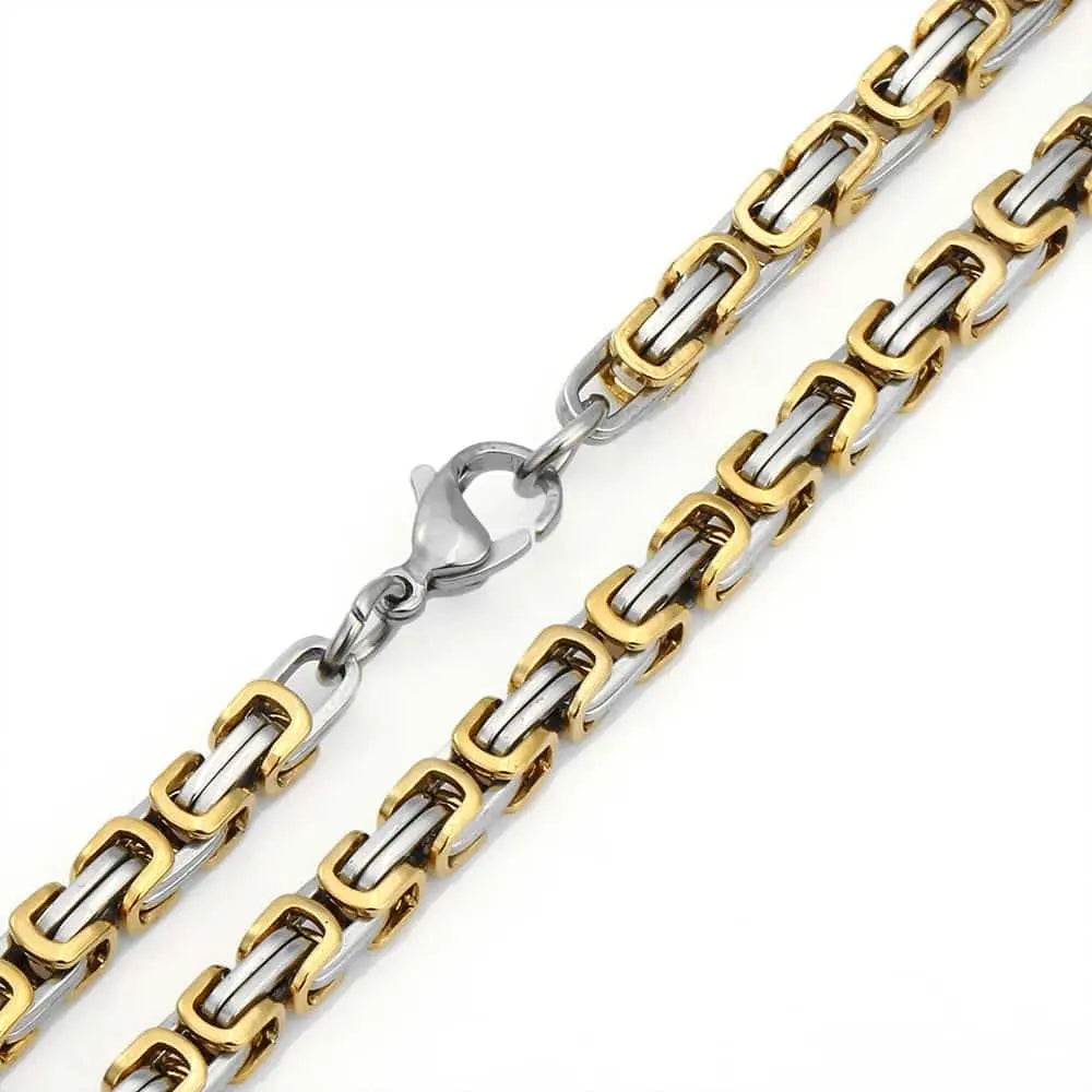 Hermah 5mm Mens Gold Silver Color Byzantine Box Necklace Stainless Steel Chain Length DIY Fashion Jewelry