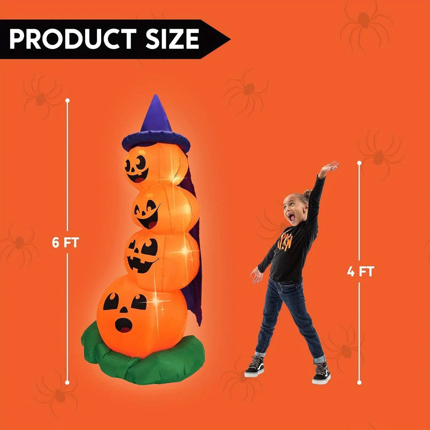 6 FT Halloween Inflatables Outdoor Decorations Blow Up Yard Decorations Inflatable Pumpkins with Witch Hat with Build-in LEDs, Stacked Pumpkins Blow Ups for Yard Halloween Decor Photobooth Props