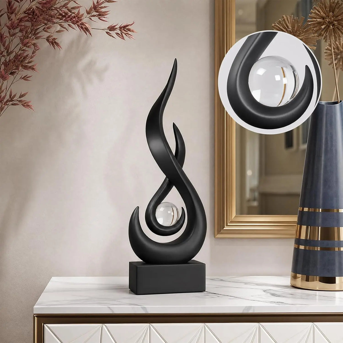 Modern Golden Flame Abstract Sculpture for Home Decor and Living Room