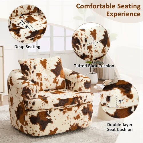 360 Degree Swivel Round Accent Chair with Dual Layer Cushion Beige Brown