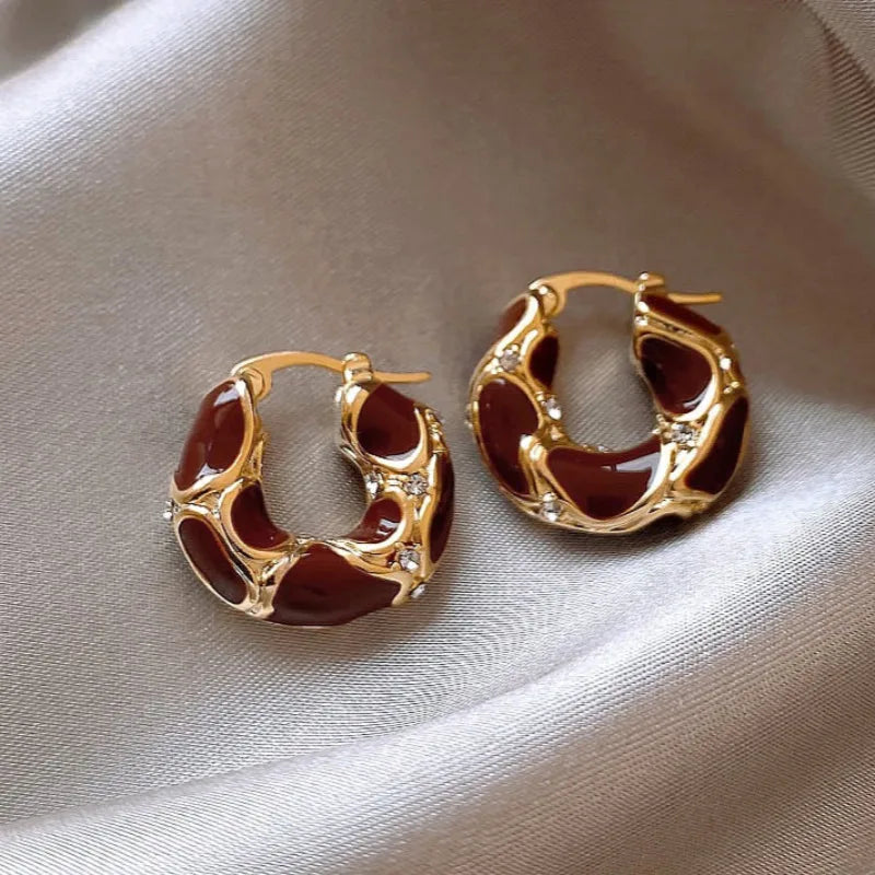 2025 Trendy Red Dripping Oil Heart Hoop Earrings For Women Girls Korean Elegant Love Circle Dangle Earrings Wedding Jewelry Gift