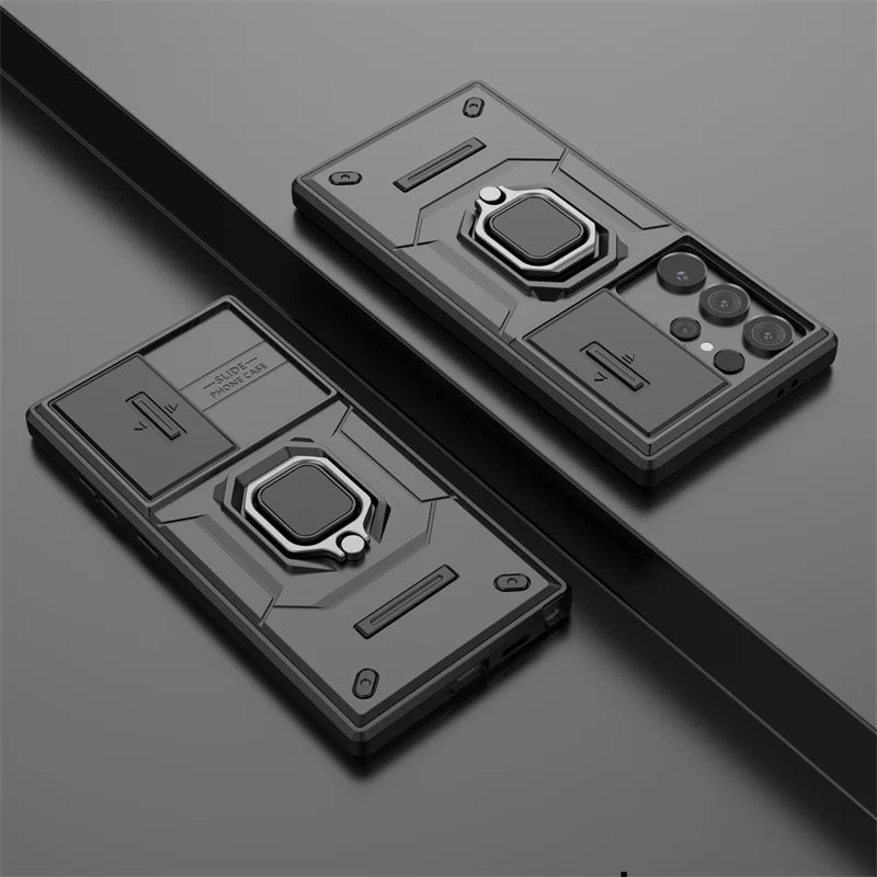Slide Camera Armor Case For Samsung Galaxy S25 Ultra S24 FE S23 Plus A54 A55 M56 A26 A36 A56 5G Lens Protect Magnetic Ring Cover