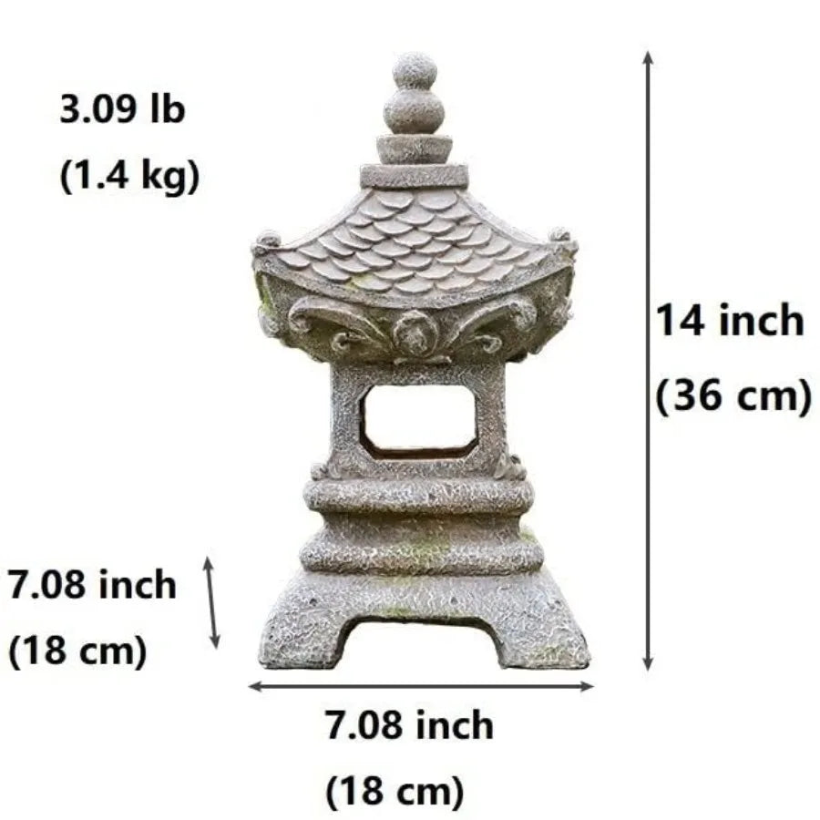 Asian Solar Zen Pagoda Garden Statue 14 Inch, Outdoor Japanese Lamp Lantern for Home Garden Landscape Décor 14 inch Pagoda
