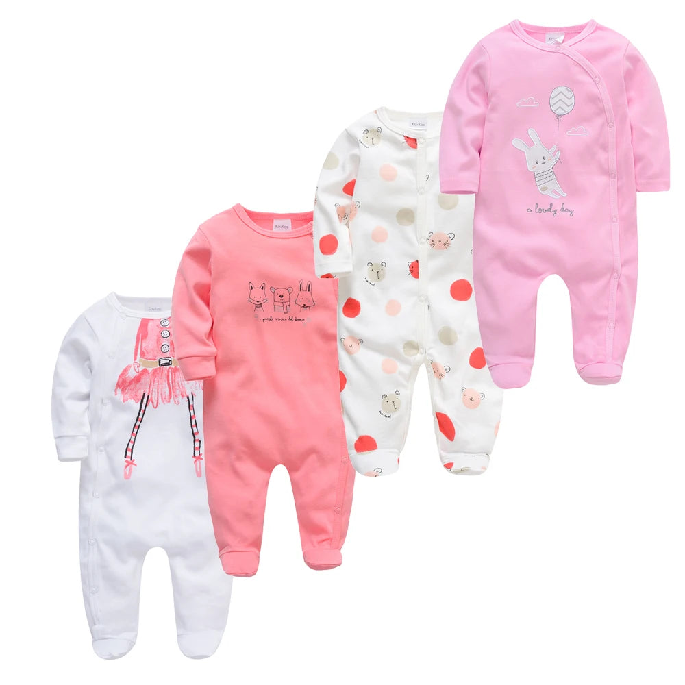 3/4 Pcs Kavkas Boy Romper 100% Cotton Polka Dot O-neck Newborn Baby Girls Clothes Full Sleeve Summer Jumpsuit 0-12 months