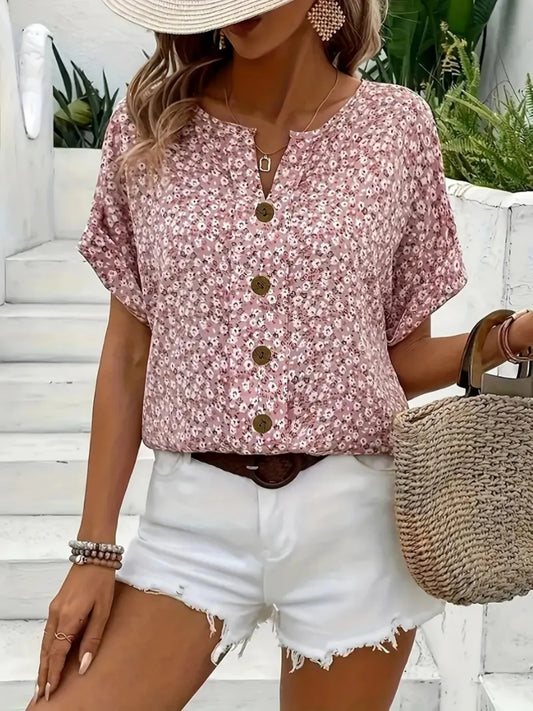 Plus Size 2025 Womens Casual Floral Tops Clothing Spring Summer New Fashion Print V-Neck Short Sleeve T-Shirt Temperament Style