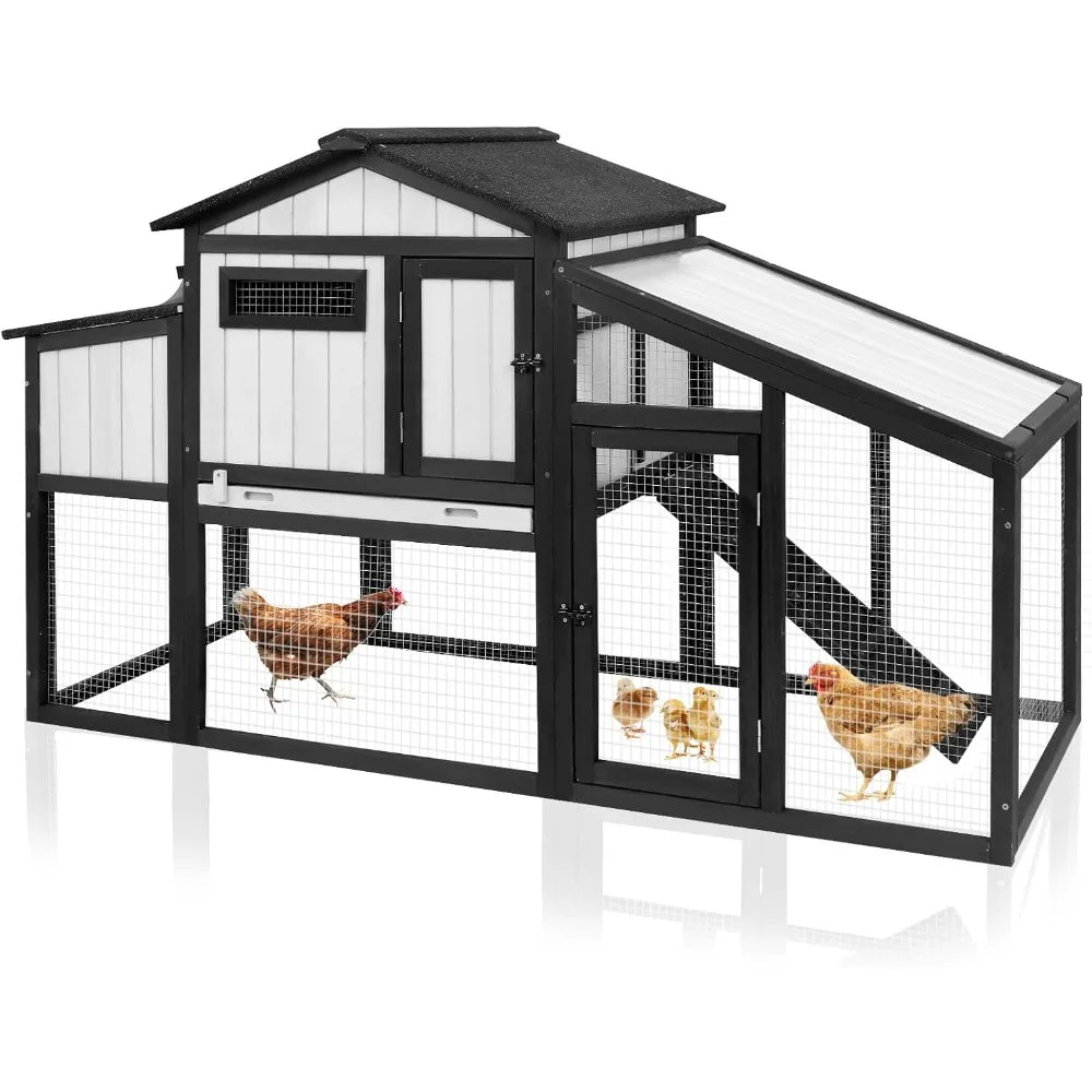 65.3" L Chicken Coop and Run, Wooden Hen House for 1-2 Chickens with Nesting Box, Tray, Perches Indoor/Outdoor Pet Hutch Backyar