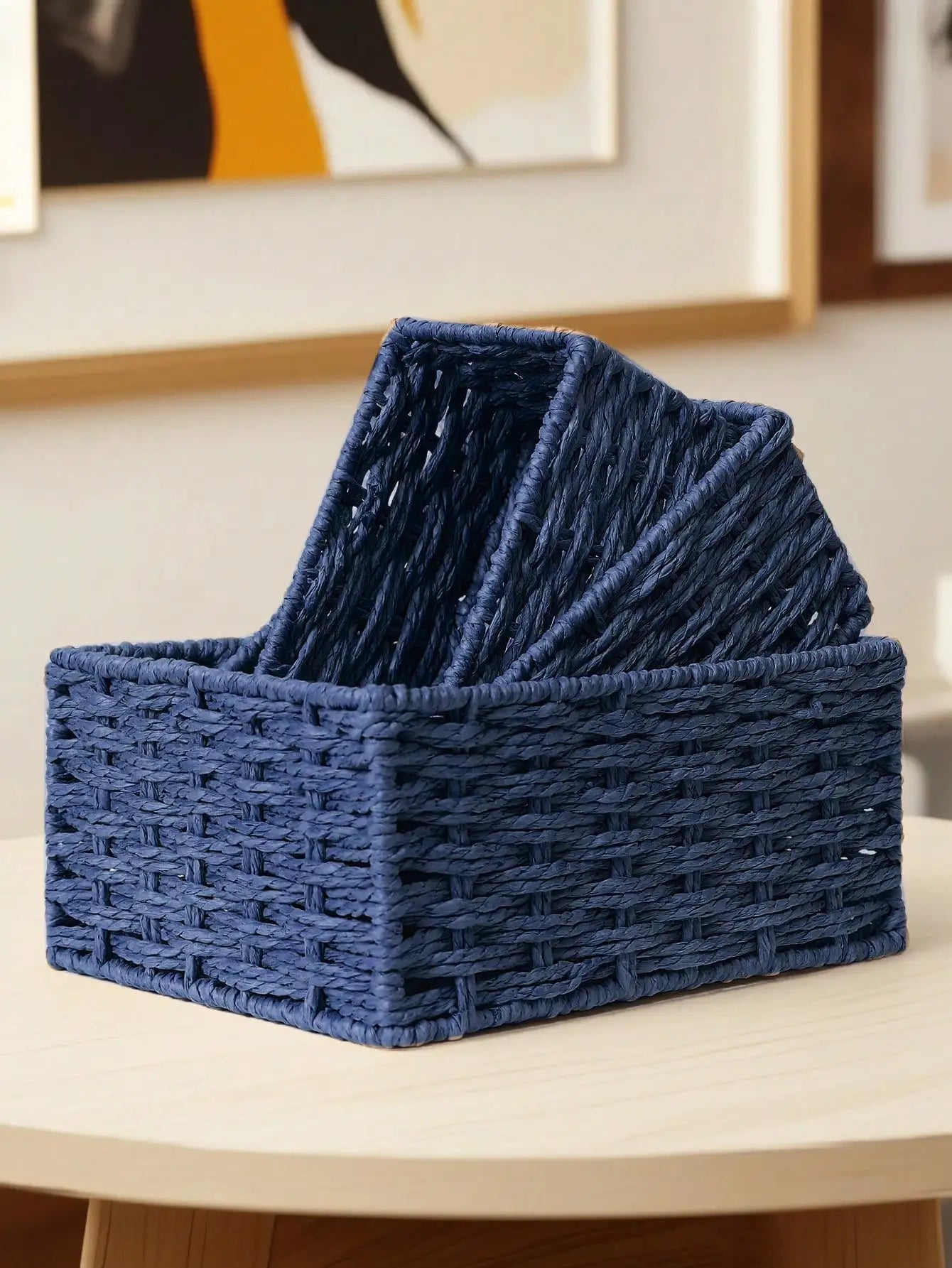 1pc/3pcs Desktop Storage Box, Handmade Rattan Woven Organizer Tray For Cosmetics, Keys, Snacks, Home Living Room, Bedroom, Study, Office, S/M/L Sizes Available,For Back To School