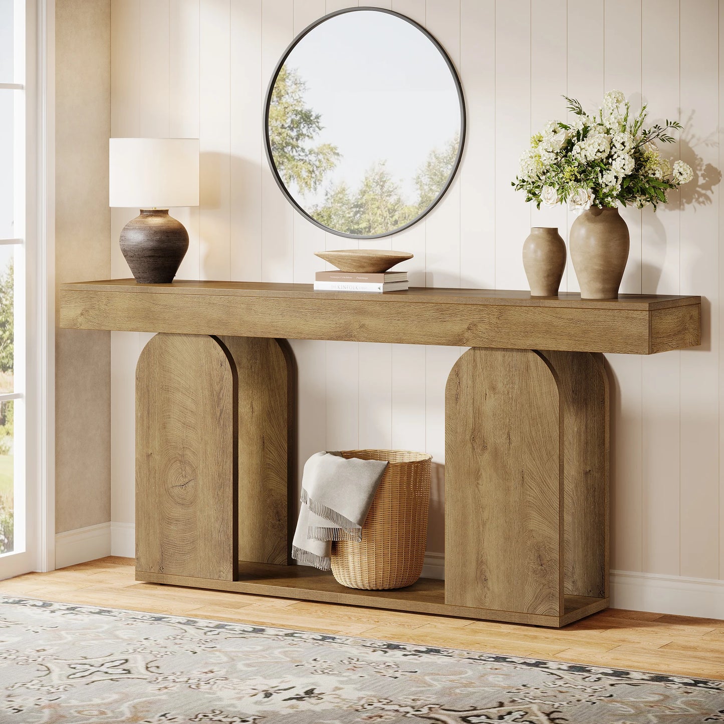 Tribesigns Farmhouse Wood Console Table, 70.9-Inch Entryway Accent Table with U-Shaped Base, 2-Tier Extra Long Sofa Tables for Entrance, Hallway, Living Room (Light Brown)