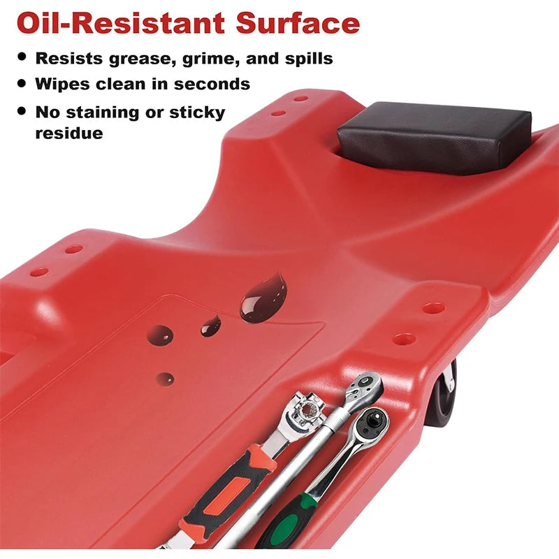 36 Inch Mechanic Rolling Garage Crawler with Padded Headrest, Lightweight Car Crawler, Mechanic Cart with Dual Tool Trays and Qu