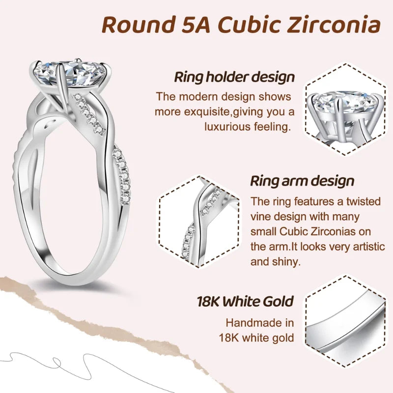 18K White Gold Plated Sterling Silver Cubic Zirconia Engagement Ring