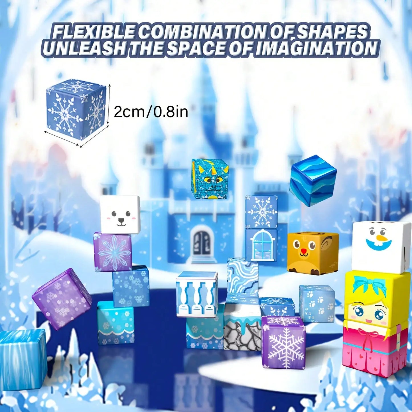 Magnetic Blocks - 100/64/48PCS Magnetic Blocks Build Ice Castle - Magnet Blocks Sets For Blue Princess Castle Build, Upgraded STEM Sensory Birthday Gift For Kids Age 3+ Years Old.