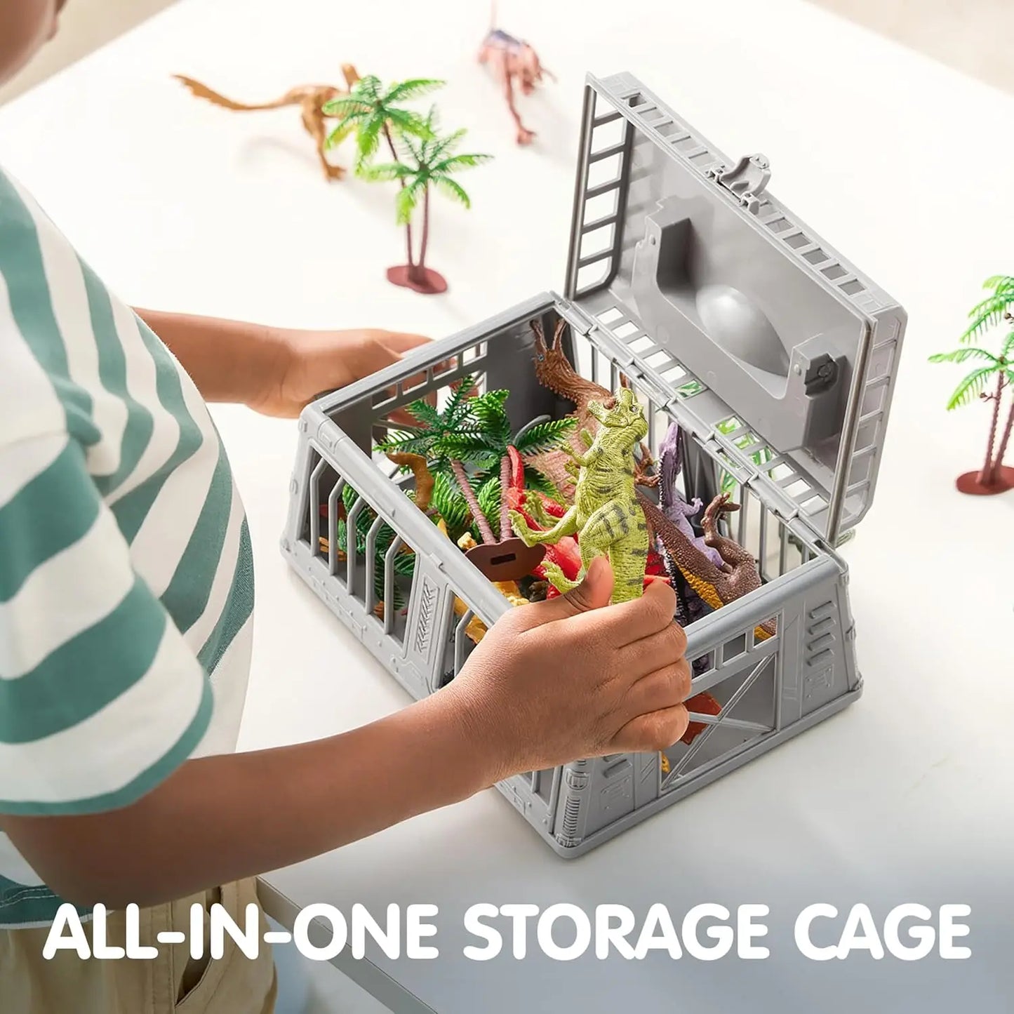 17 PCS Dinosaur Toys Set with Play Mat & Storage Cage, Realistic Figures for Kids Ages 3-5