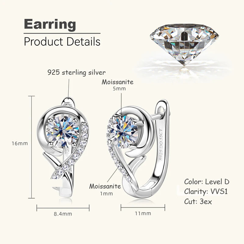 OXTAO U Moissanite Hoop Earring with Certificate 5mm D Color Female Jewelry 925 Sterling Silver Wedding Party Huggie Earring