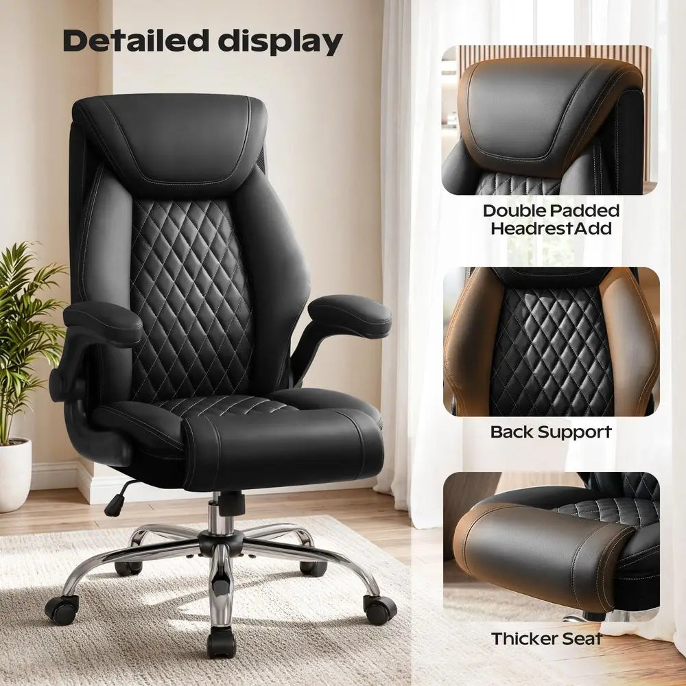 Big And Tall Ergonomic Breathable Leather Office Chair With Lumbar Support
