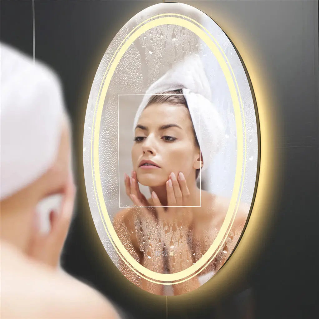 LUVODI Oval LED Bathroom Mirror With Anti Fog Touch Sensor And 3 Colors