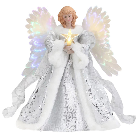 Christmas Angel Pendant Light Christmas Tree Toppers Delicate White Angel Ornaments Christmas Tree Top Decor Glowing Angel Doll