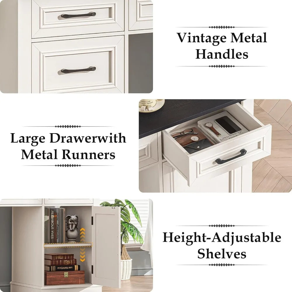 Farmhouse 59'' Executive Desk with Charging Station,Office Desks Computer Desk with 5 Drawers, Wood Workstation for Home Office