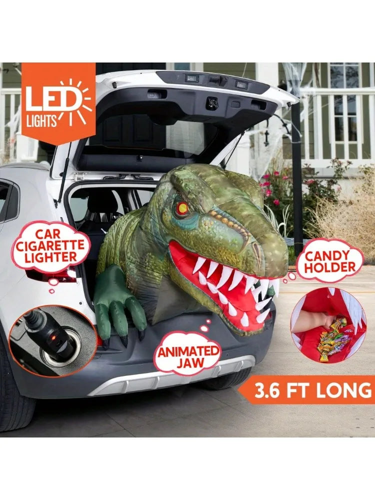 Animated Trunk or Treat Car Halloween Inflatable Outdoor Decorations Decorations Animated Dinosaur with LEDs for Yard Decor